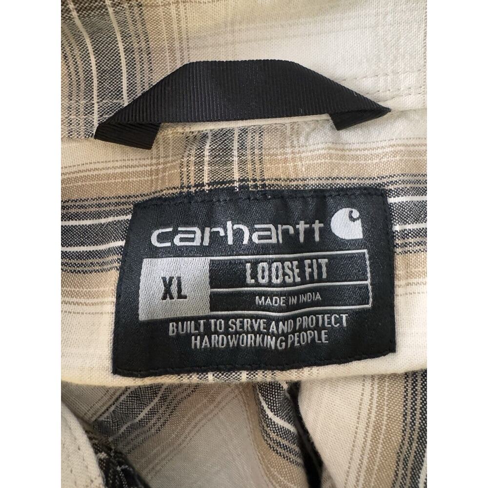 Carhartt Mens Brown Plaid Loose Fit Midweight Shirt Sleeve Button Down Shirt XL - Picture 5 of 6